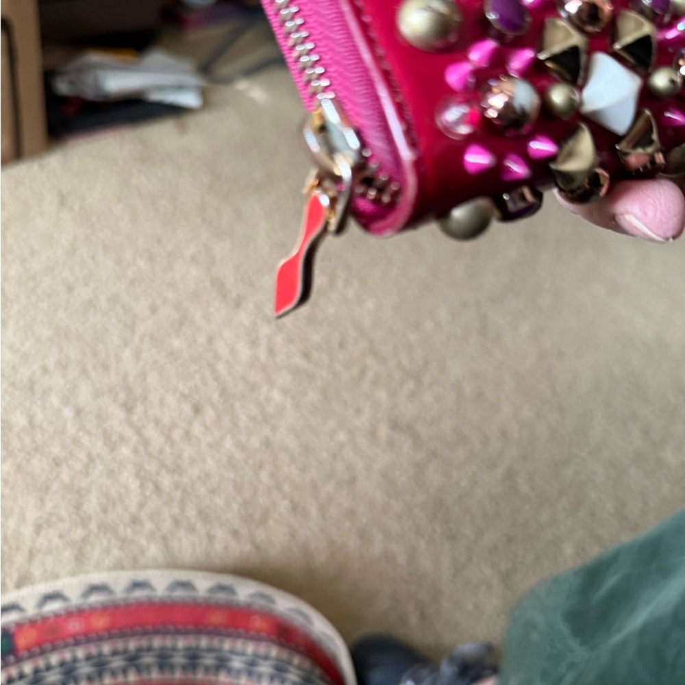 Christian Louboutin Vibrant Pink Clutch with Gold Accents - Picture 6 of 14